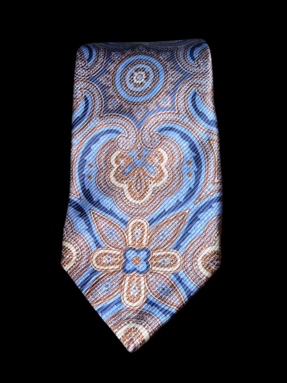 ROBERT TALBOTT BLUE ORNATE BOROQUE UNTIPPED SEVENFOLD SILK TIE